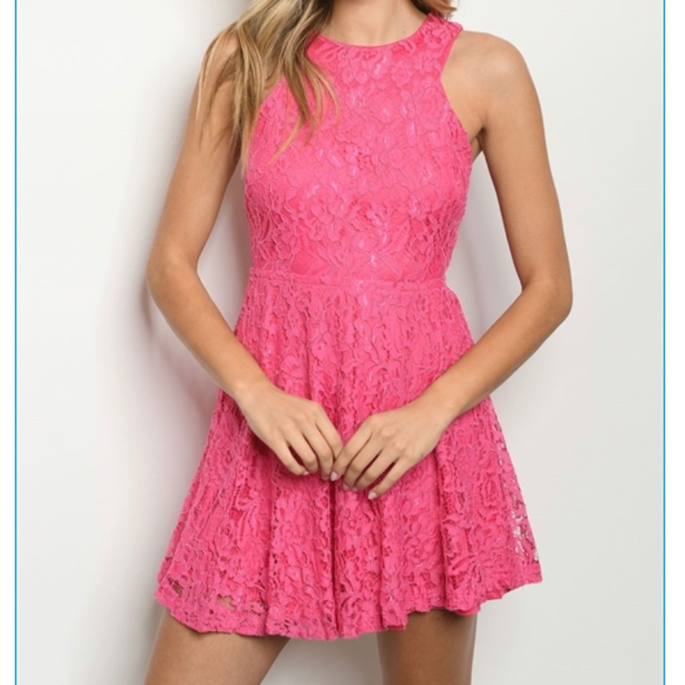Pink Sleeveless Lace Dress